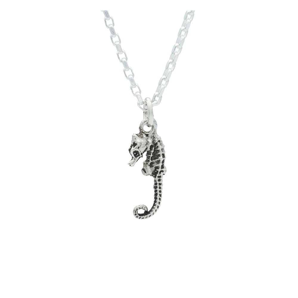 small silver pygmy seahorse charm on silver chain