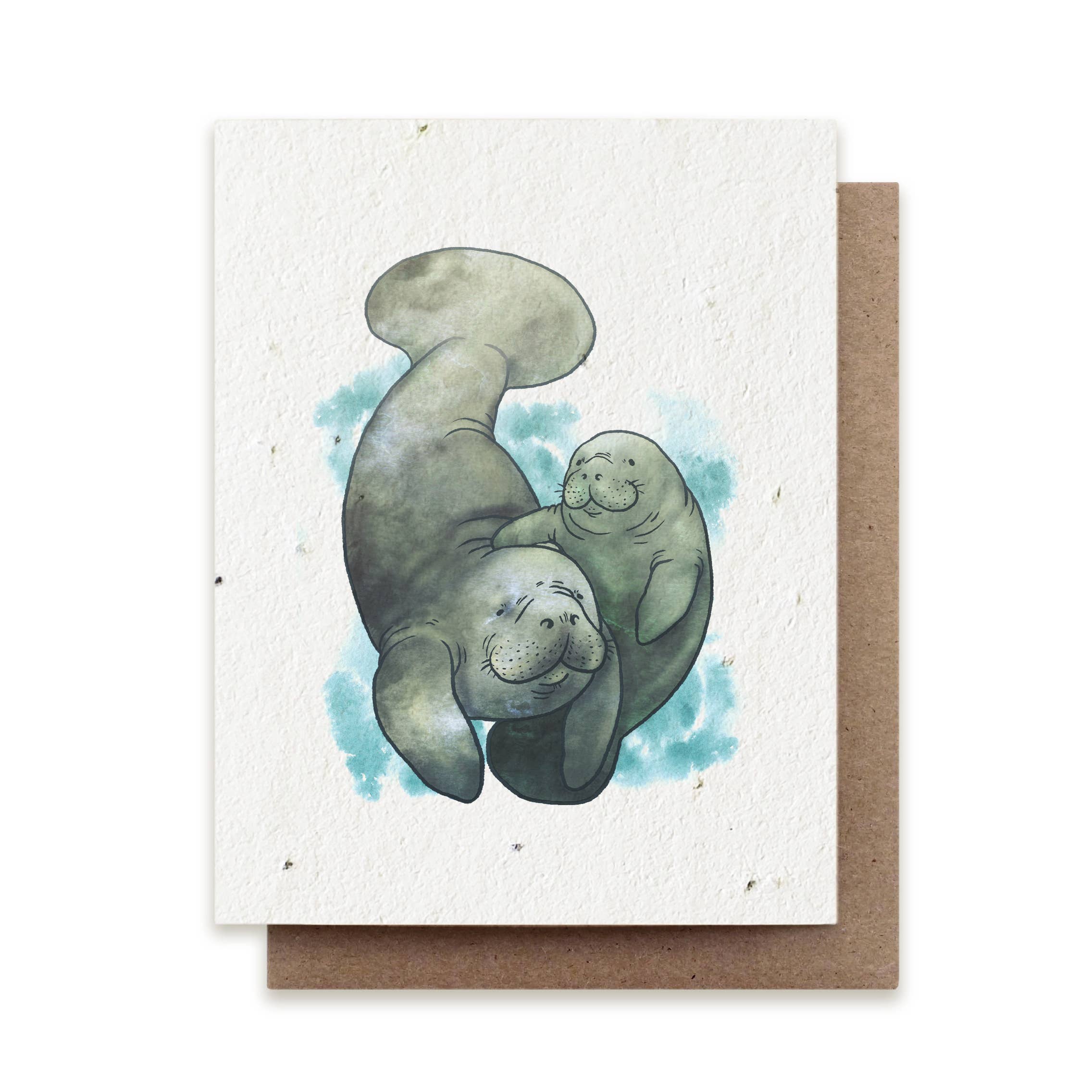 manatee mother and baby plantable seed card