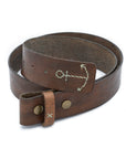 hand made leather belt in coffee color with hand stiitched anchor detail