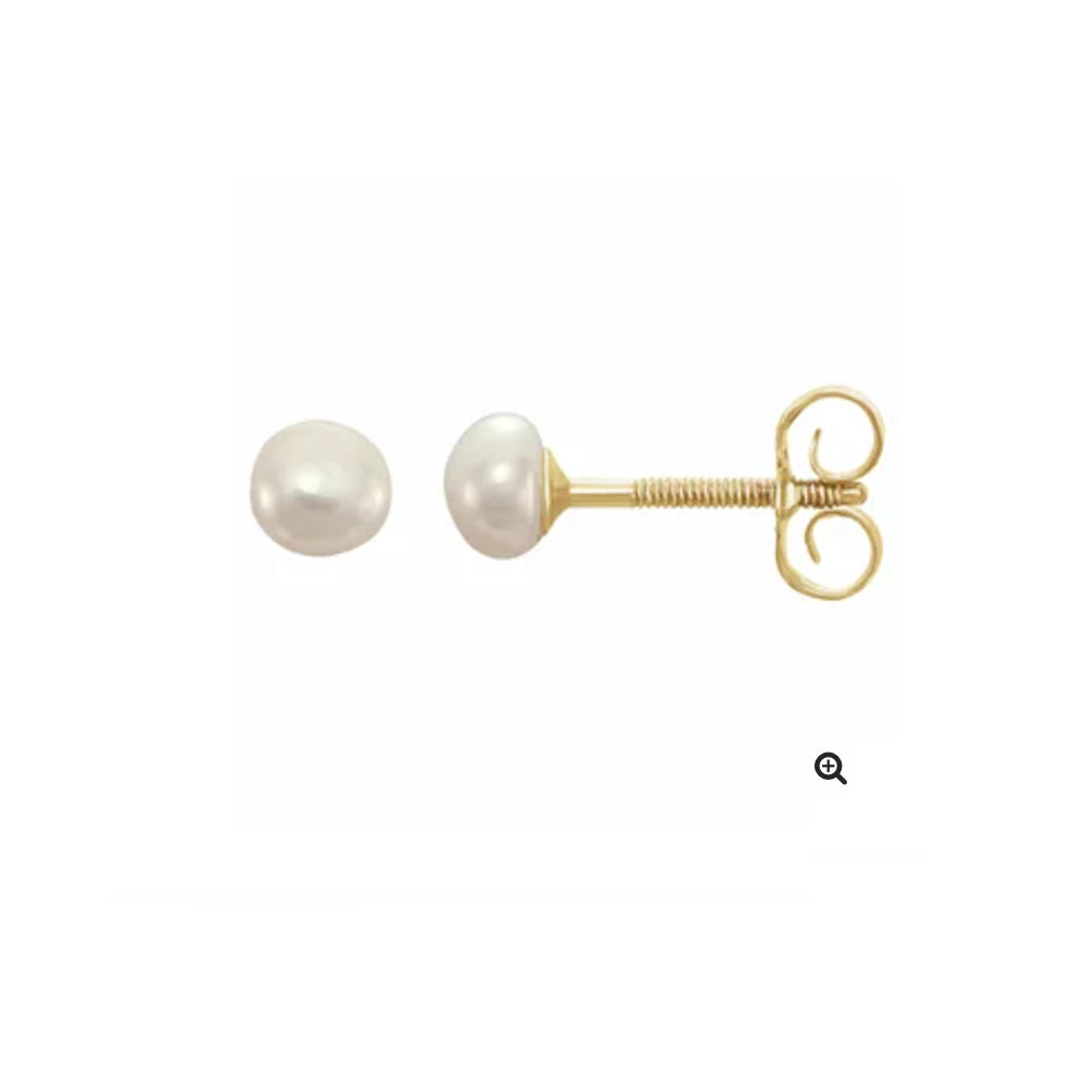 tiny button pearl on threadable gold stud