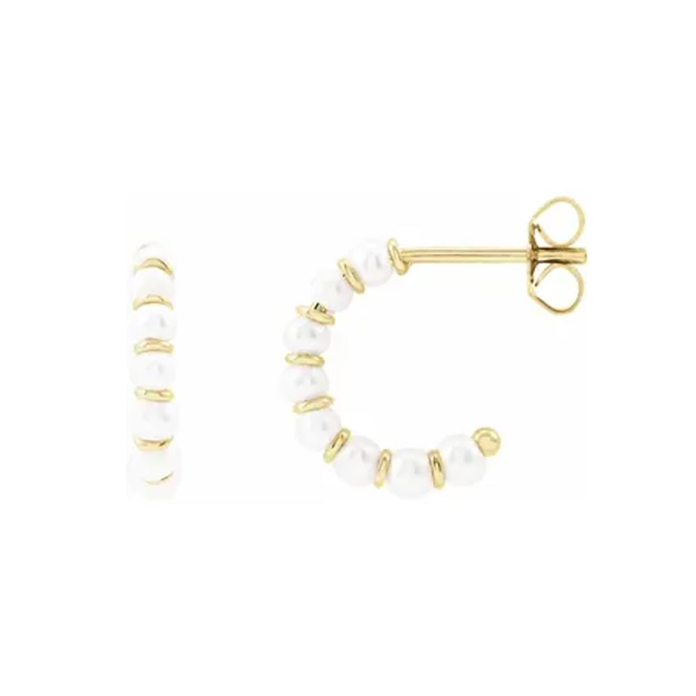 14k gold hoops with small white pearls