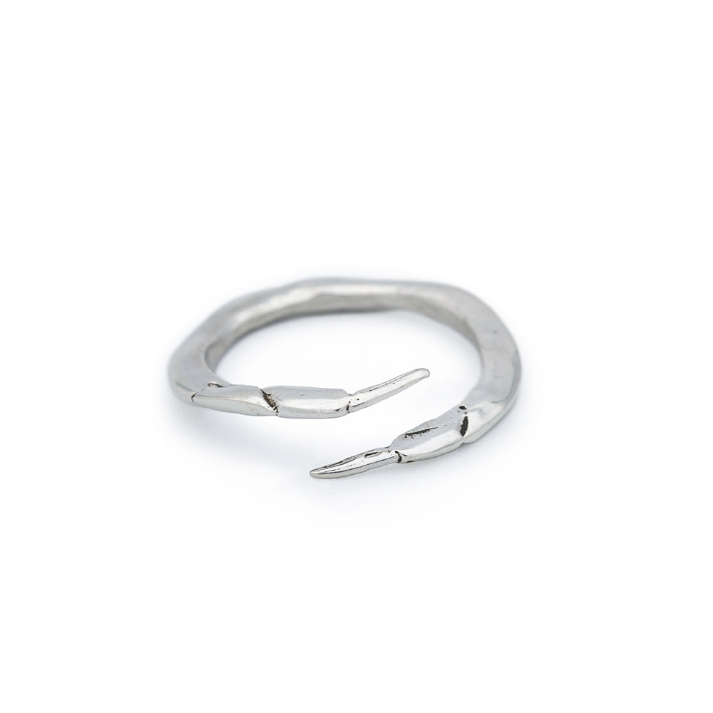 silver open crab claw ring