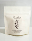 chaga mushroom illustration on bag of powdered mushroom\