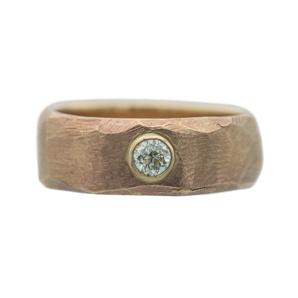 rose gold ring with a diamond on a white background