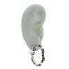 Silver hoop earring on a white ear model