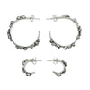 Set of silver hoop earrings on a white background