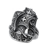 Side of silver ring featuring intricately detailed Spanish galleon ship with cross motifs