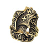 Side of Gold ring featuring intricately detailed Spanish galleon ship with cross motifs