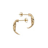 A pair of gold crab pincers as stud earrings pointing left anad right.