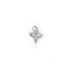 A tiny silver shark tooth charm hanging from a silver ring.
