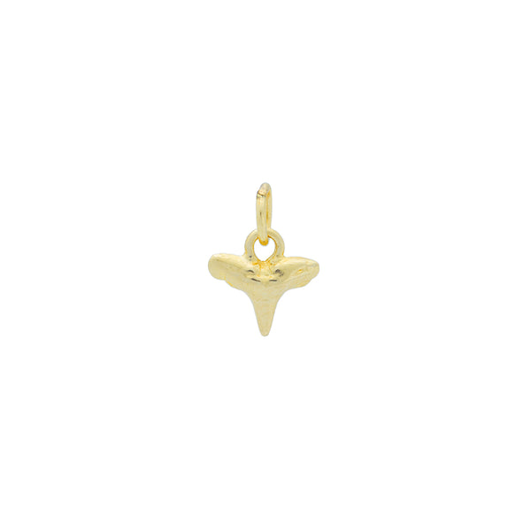A tiny shark tooth charm in 14K yellow gold.