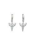 sterling silver shark teeth on silver clicker hoop earrings