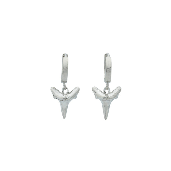 sterling silver shark teeth on silver clicker hoop earrings