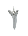 one inch long silver shark tooth charm on silver jump ring
