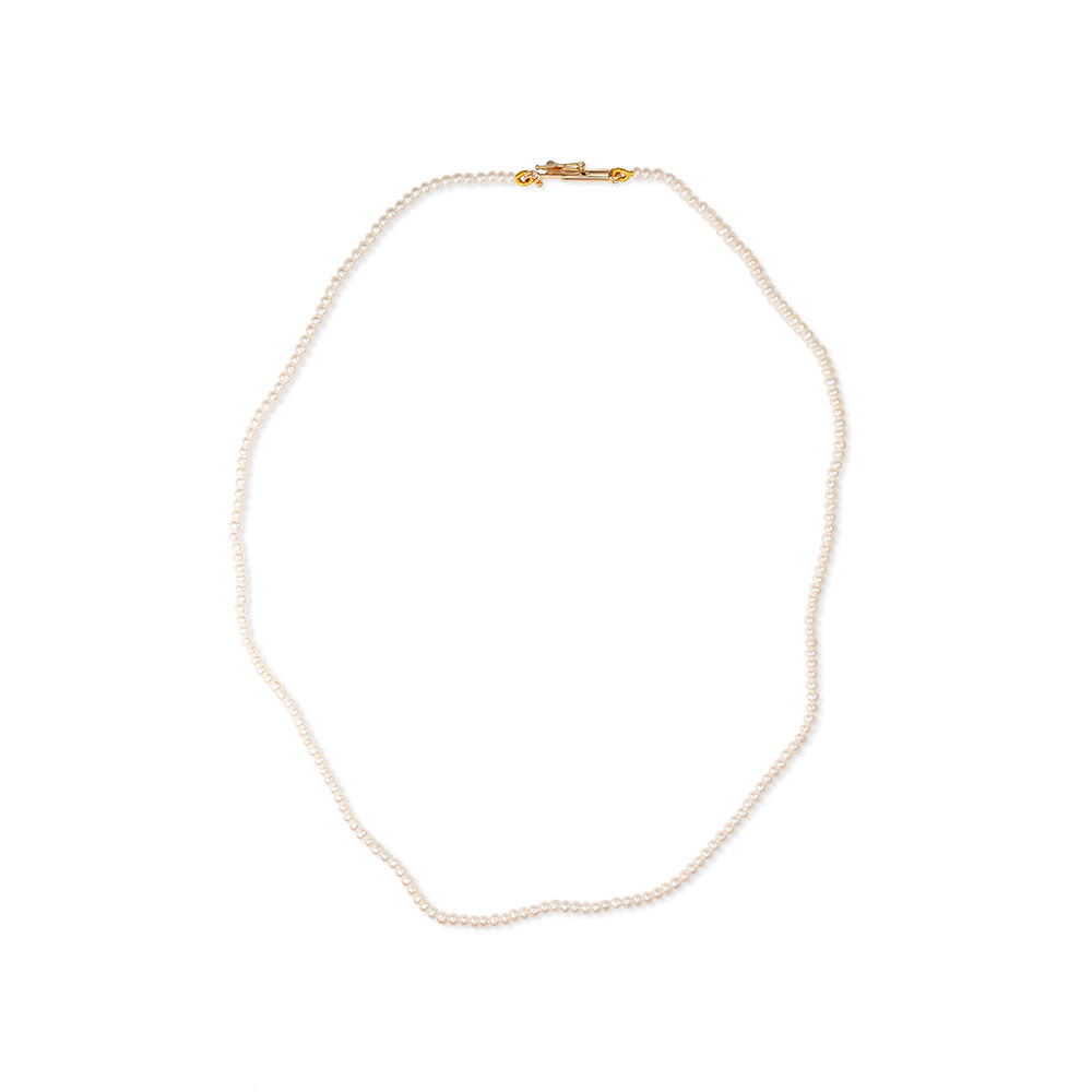 seed pearl choker necklace with fold over 14K gold clasp