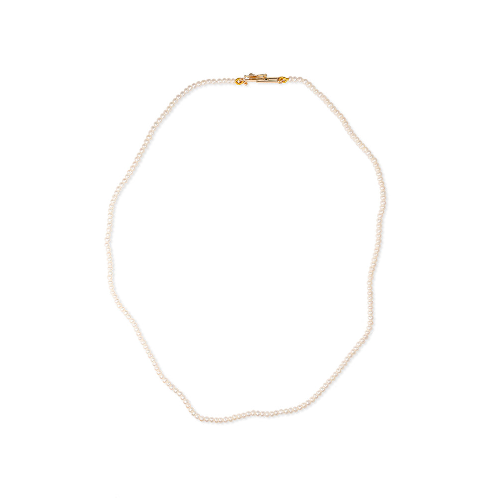 seed pearl choker necklace with fold over 14K gold clasp