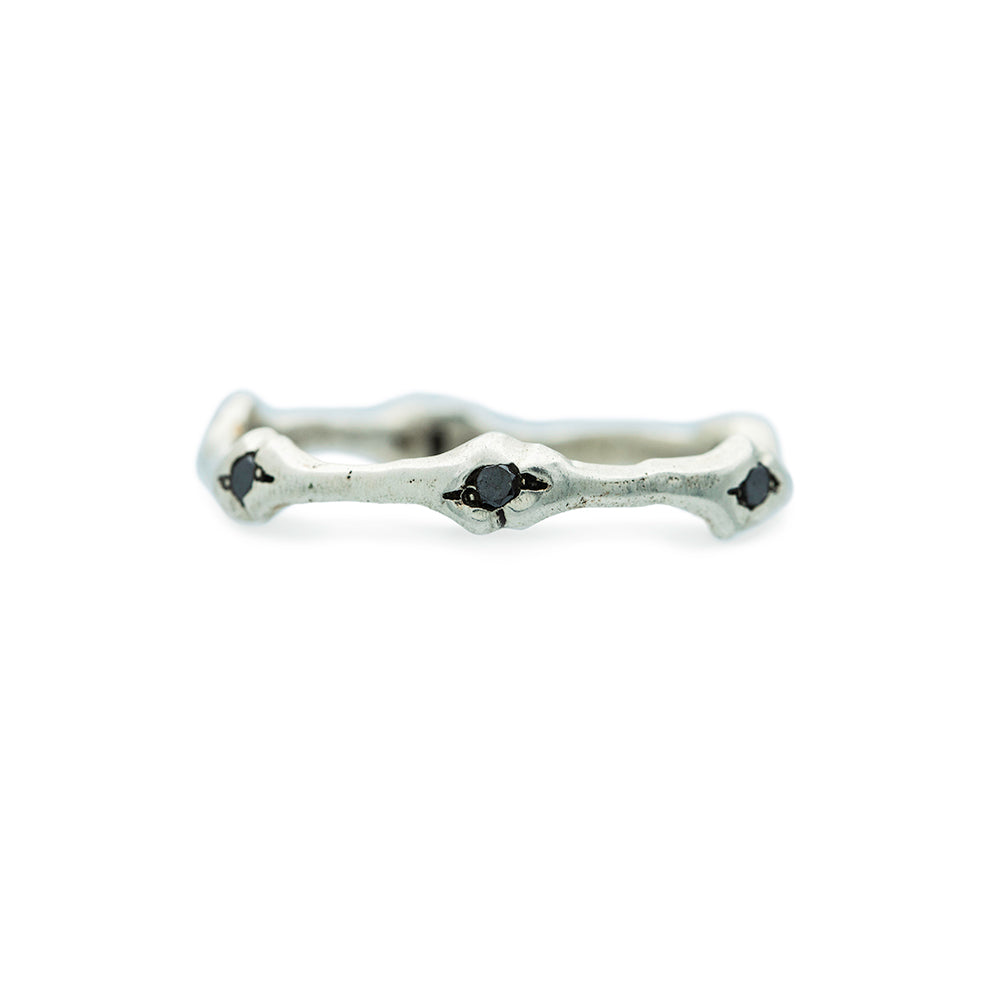 Silver Bone Band with Black Diamonds