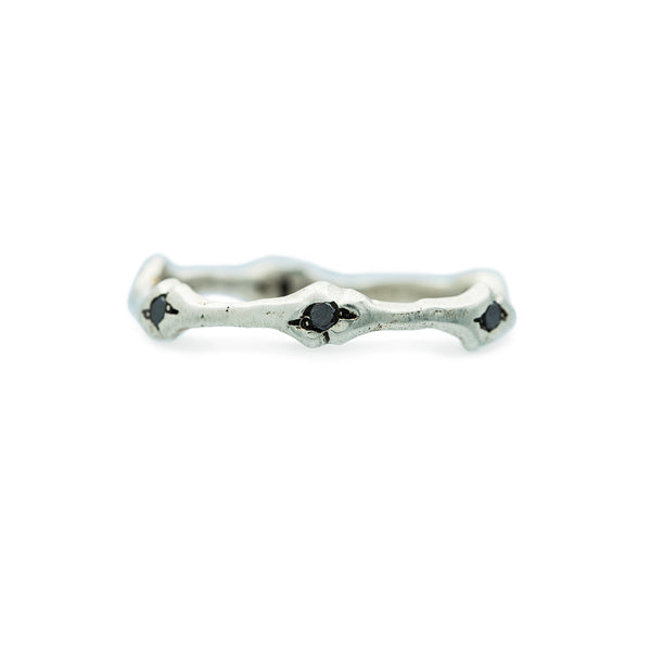 Silver Bone Band with Black Diamonds