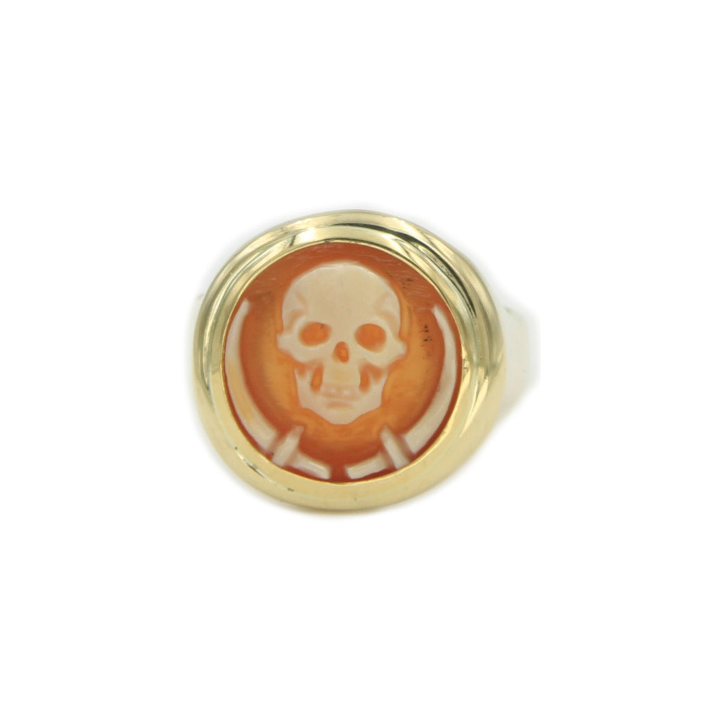 gold ring with skeleton jolly roger cameo