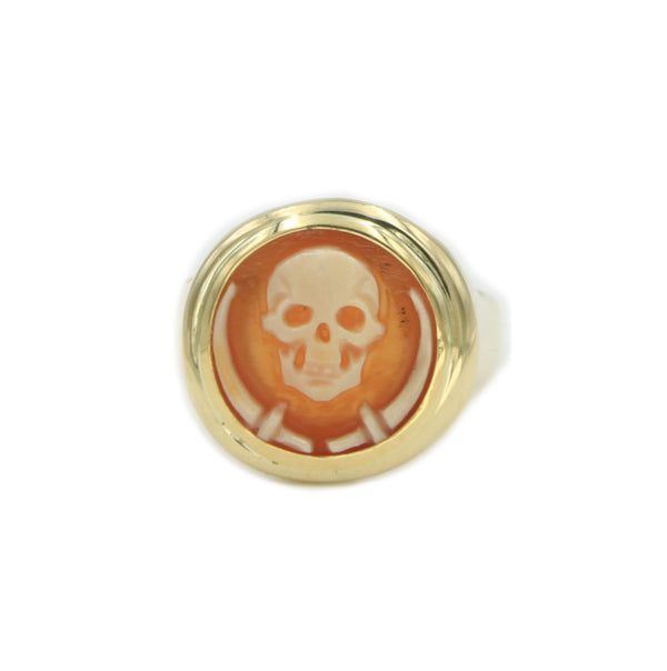gold ring with skeleton jolly roger cameo