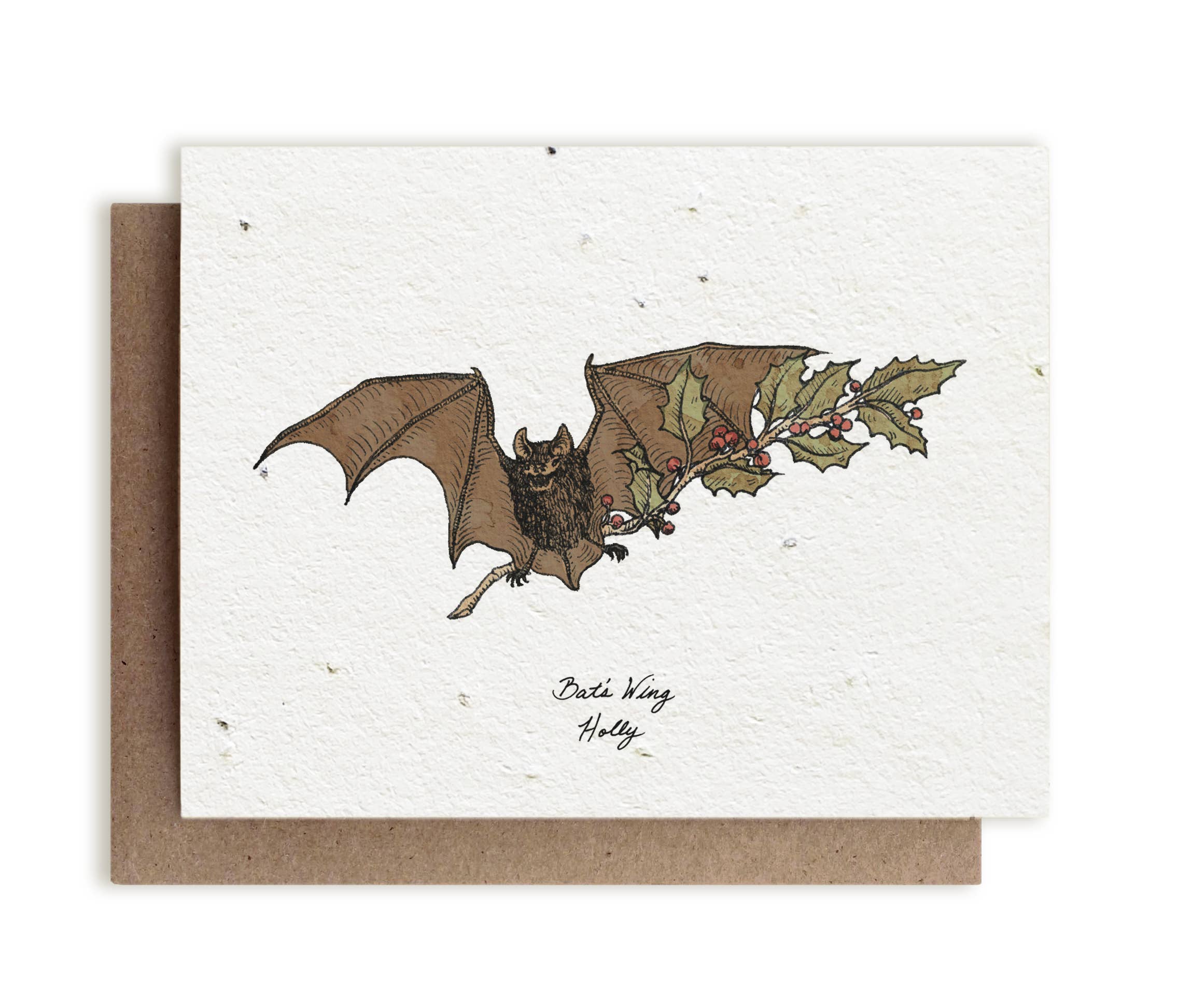 plantable card with bat holding holly