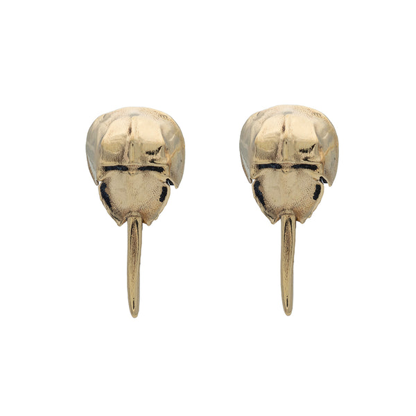 A pair of 14K yellow gold horse shoe crab stud earring