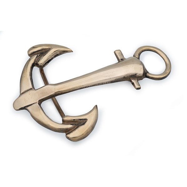 A cast bronze anchor belt buckle.