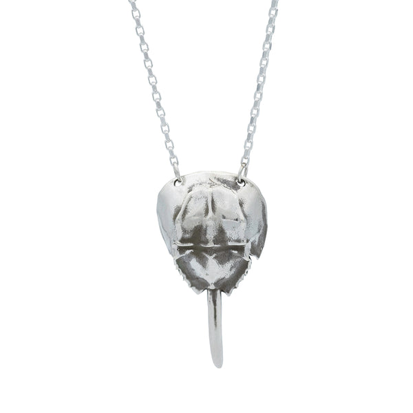 horse shoe crab pendant in silver on silver chain