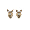 diamond set earrings crescent moon crown on skull