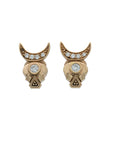 diamond set earrings crescent moon crown on skull
