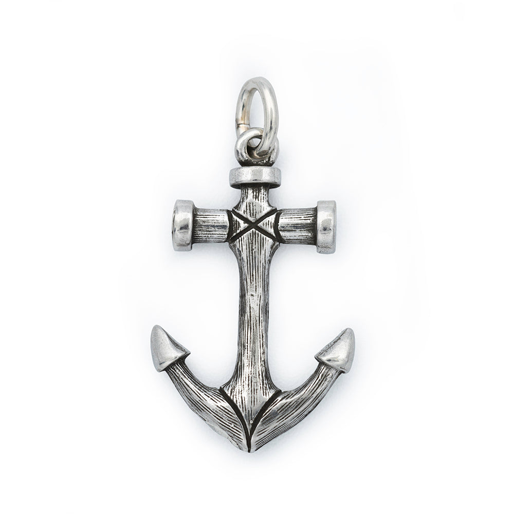 old salt silver anchor chain pendant with weathered wood look