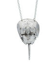 large silver horse shoe crab pendant on silver chain