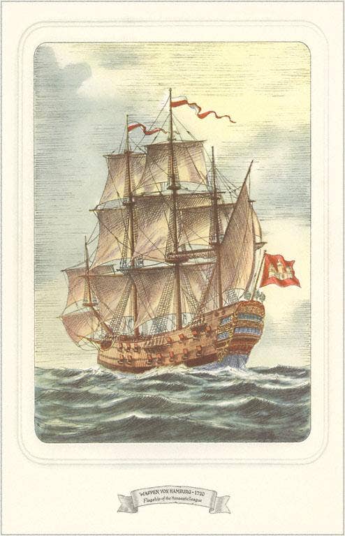 square rigged sailing ship card