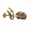 Pair of bronze mismatched crab claw cufflinks, one is smooth and one is textured.