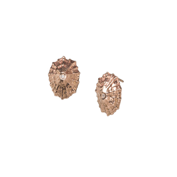 A pair of Rose gold limpet shell earrings with diamond set in center