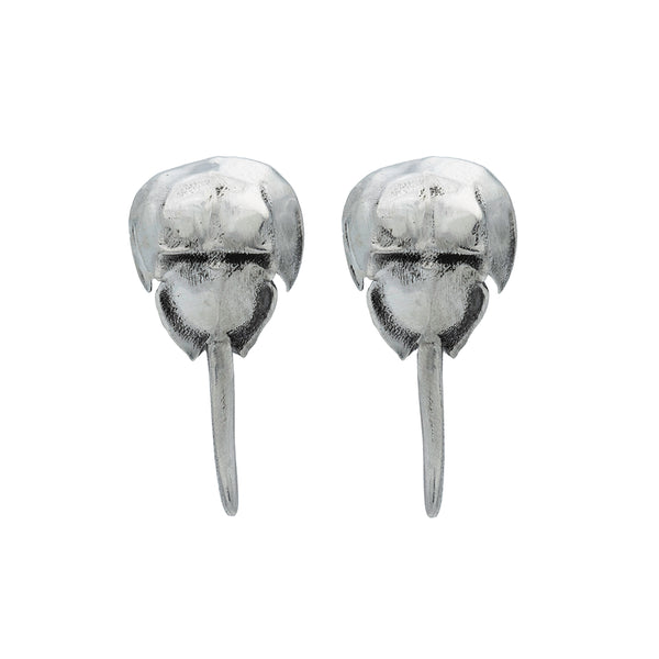 A pair of silver horse shoe crab stud earring
