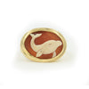 gold cameo ring holding whale carved into cameo shell stone