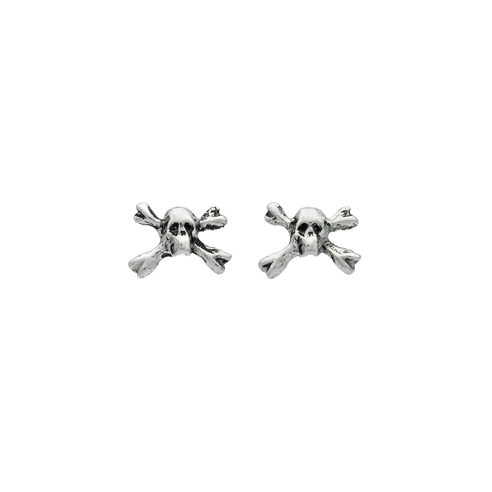 silver stud earrings mini skulls and cross bones