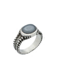 silver ring from starfish detail with oval hematite stone
