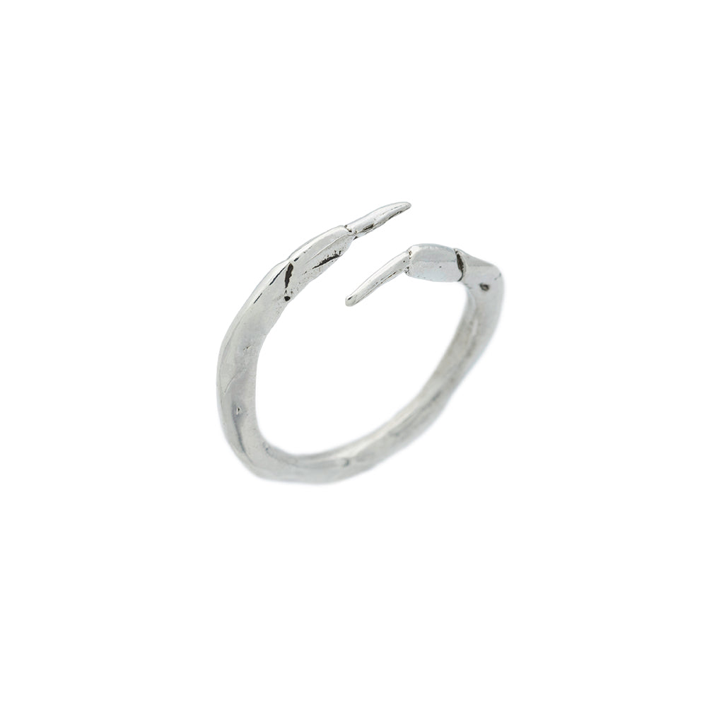 silver open crab claw ring