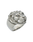 silver vintage lions ring with black diamond eyes